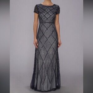 Adrianna Pappel Blue Beaded Geometric Evening Gown 12